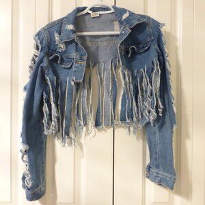 SHEIN super distressed and frayed cropped denim jacket